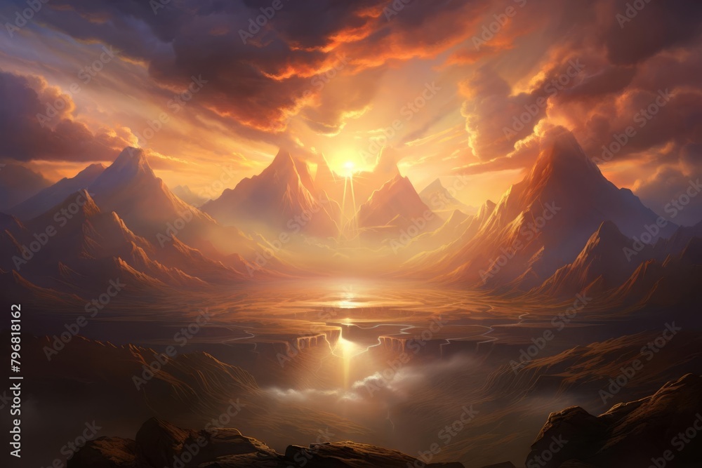 A breathtaking sunset over a mountain range