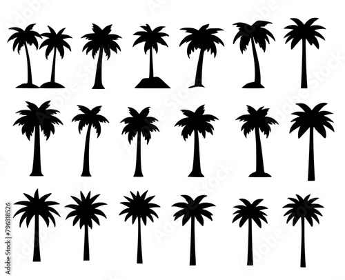 palm tree vector set on white background. tropical trees for app, ui and website design.