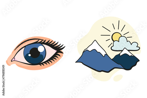 Cartoon sensory organ icon. Eye. Human senses education concept. Vector illustration isolated on white background