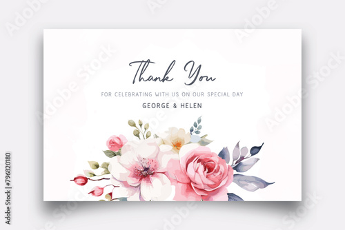 Vector thankyou card with colorful floral watercolor background