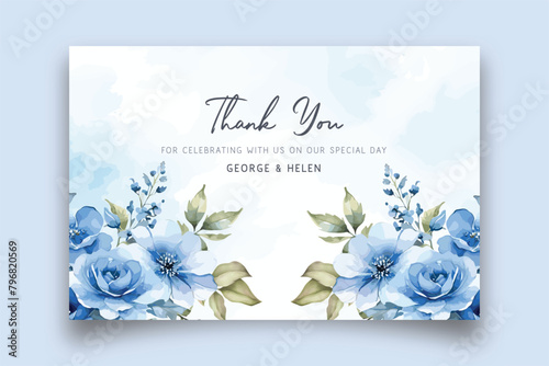 Vector thankyou card with colorful floral watercolor background