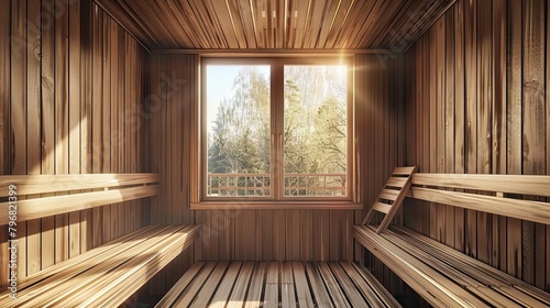 interior of a wooden sauna Generative AI © anna