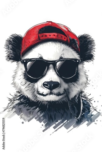 A digitally rendered panda bear donning a baseball cap and headphones © dashtik