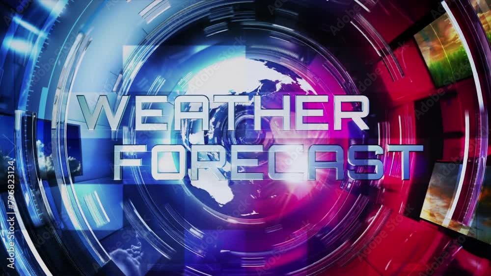 Weather Alert Forecast Report, Opening Intro. HUD with Text And Videos. Breaking News, Communication, Danger Notification.  News Station Broadcasting. All videos included in my portfolio.