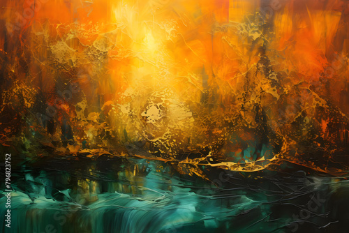 Golden Glade Gleam, abstract landscape art, painting background, wallpaper, generative ai