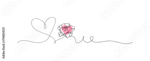 Heart flowers continuous line art, love outline design for mother day, valentine, hand drawing heart sketch vector illustration