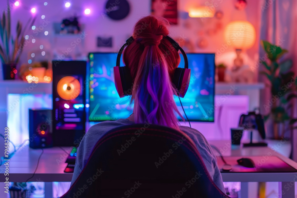 Girl gamer playing video games at home Girl gamer playing video games at home