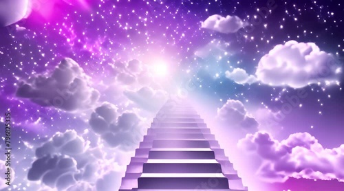 Stairs to Heaven and angelic Realm, Cosmic starry galaxy fantasy background photo