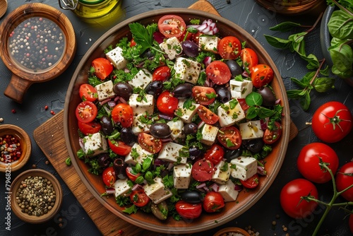 Fresh Greek salad with feta and olives