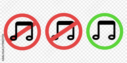 Music ban prohibit icon. Not listen to music. Forbidden listen to music. Allowed to listen to music