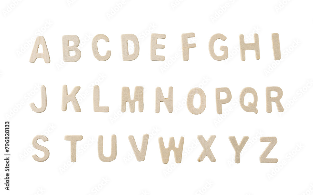 wooden letters of the English alphabet on a white background close-up wooden letters of the English alphabet on a white background close-up