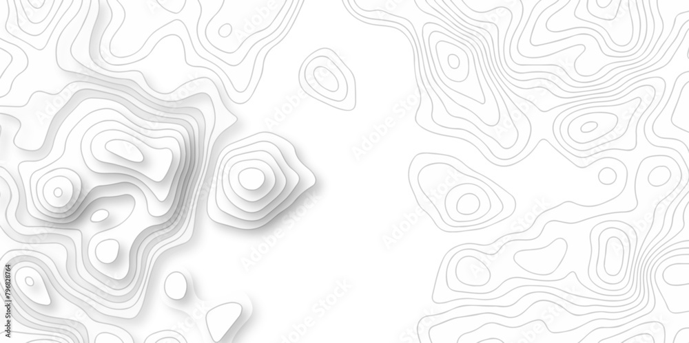 Fototapeta premium Vector geography landscape Topo contour map on white background, Topographic contour lines. Seamless pattern with lines Topographic map. Geographic mountain relief diagram line wave carve pattern.