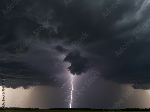 Lightning in the sky during a thunderstorm with dark clouds