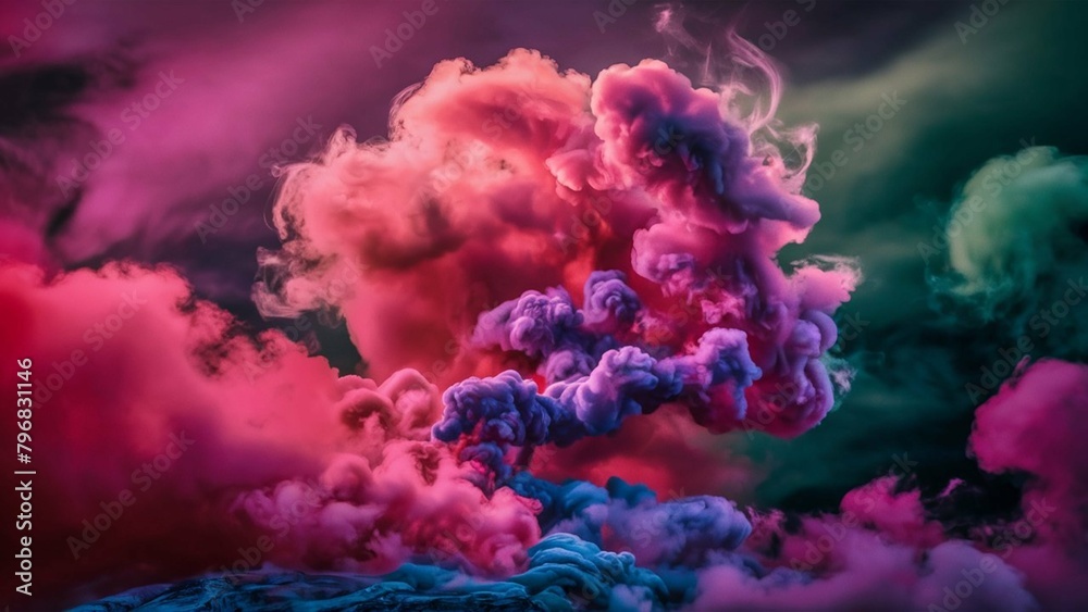 Clouds of colored smoke. An abstract background that creates an enchanting and mysterious atmosphere, drawing you into a cloudy world of colored dreams. AI generated.