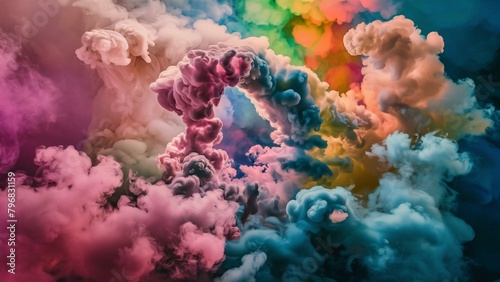 Clouds of colored smoke. An abstract background that creates an enchanting and mysterious atmosphere, drawing you into a cloudy world of colored dreams. AI generated.