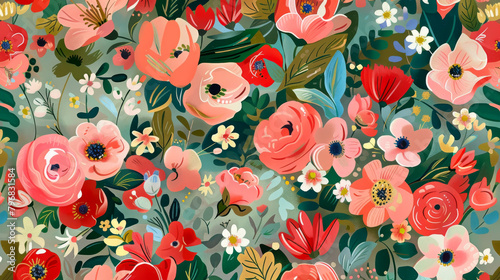 Seamless floral pattern, cottagecore flower painting, textile fabric texture abstract retro rose background.