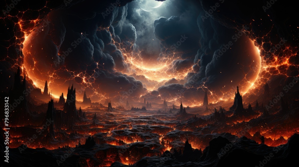 Abstract fractal celestial bodies, with swirling clouds and nebulae Abstract fractal celestial bodies, with swirling clouds and nebulae