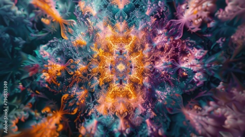 Abstract fractal kaleidoscopic visions, with shifting shapes and colors