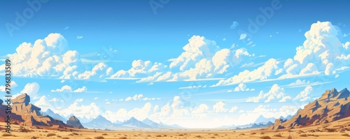 Vast desert landscape with majestic cloudy sky