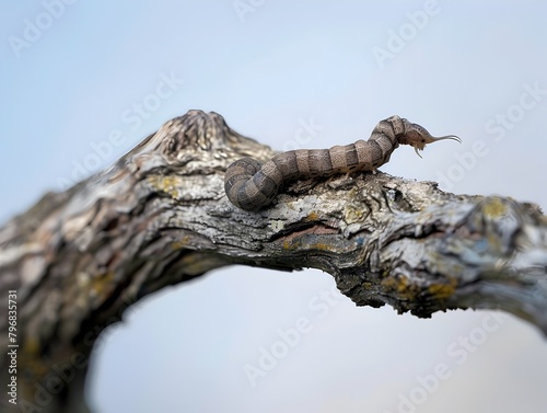Inchworm's Determined Journey Across a Fallen Branch in the Wilderness