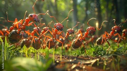 Synchronized Fire Ants Performing a Vibrant Dance in the Lush Forest Clearing