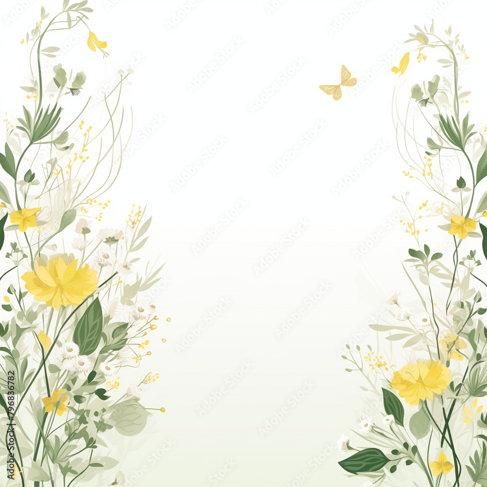 Floral Frame with Copy Space, Yellow and Green Botanical Illustration Floral Frame with Copy Space, Yellow and Green Botanical Illustration