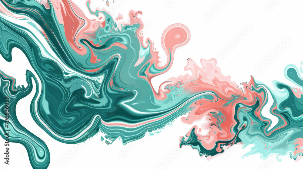 Vibrant marbled wave design with intertwining pink and turquoise swirls