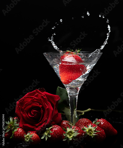 glass  of water with strawberry