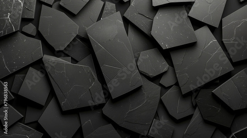 High-resolution image depicting various sizes of dark slate stone pieces with natural texture