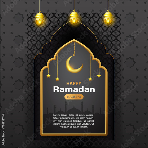 Realistic muharram banner with gold lantern template premium vector