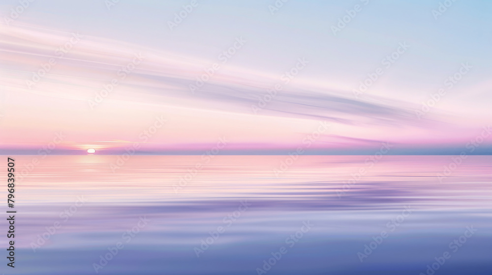 Tranquil pastel sunset with smooth water surface, evoking calmness Tranquil pastel sunset with smooth water surface, evoking calmness