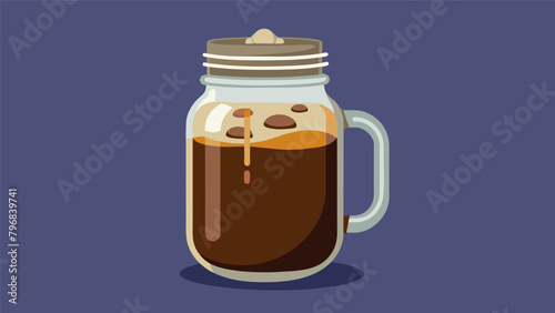 A small batch of cold brew steeping overnight in a mason jar ready to be strained and sad the next day..