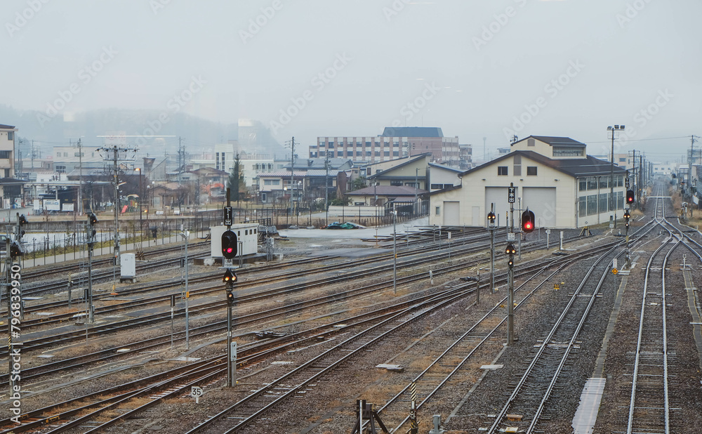 Railway track and railway station for high speed train.in Nagoya, Japan.