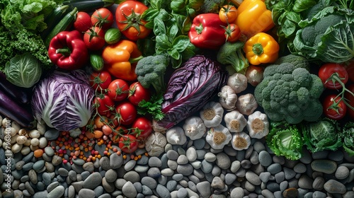 A colorful assortment of vegetables including tomatoes, broccoli, and peppers. Concept of abundance and freshness, showcasing the variety of healthy foods available