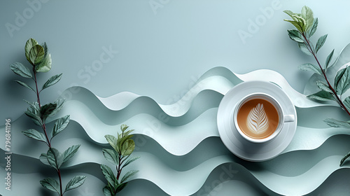 Hintergrund mit Wellen und Tasse, made by AI photo