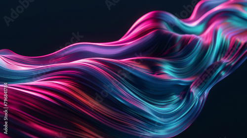 Vibrant 3d rendering of dynamic, flowing wavy lines in pink and blue hues