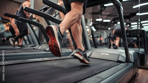 Close-up of man feet on a treadmill running at the gym or at home ©  InteriorDesigner