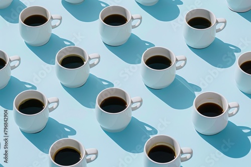 Classic Elegance: Row of Coffee Cups on Blue