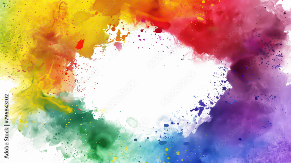 High-resolution image featuring a burst of multicolored watercolor splashes transitioning smoothly across a white background, perfect for creative projects and dynamic designs
