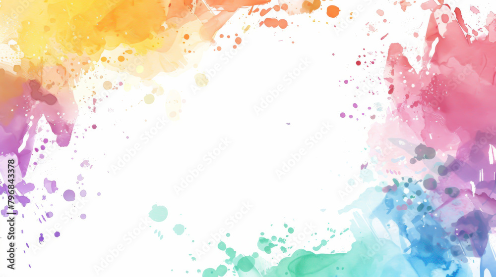 Abstract background with a splash of watercolors in a spectrum of vibrant hues, featuring space in the center for adding text or graphic elements, perfect for creative designs