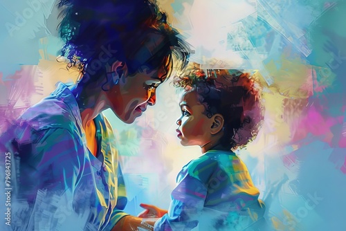 captivating digital painting of a child receiving comfort and guidance from a caring psychologist