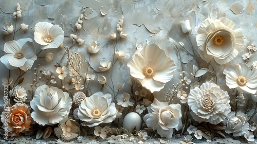 Design a monochromatic floral collage focusing on the elegance of white blooms.