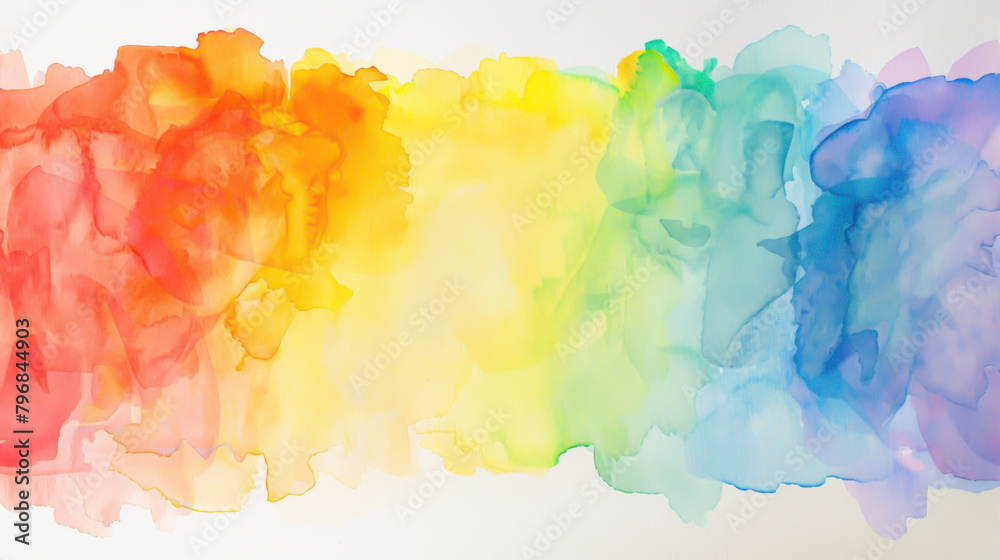 Expansive, fluid watercolor background blending vibrant hues into a smooth rainbow gradient. Ideal for artistic projects, backgrounds, and creative design elements