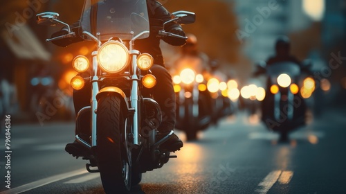 Group of cruiser-chopper motorcycle riders on the road. Outdoor photography. Travel and sport, speed and freedom concept. photo