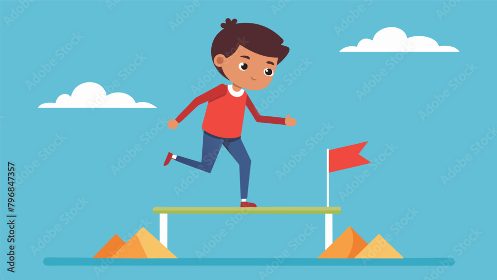 A child practicing their balance and agility on an obstacle course showcasing the physical development and coordination gained through youth A child practicing their balance and agility on an obstacle course showcasing the physical development and coordination gained through youth