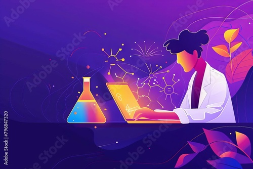 driving innovation businessman using laptop with rd icons for business science and technology research vector illustration