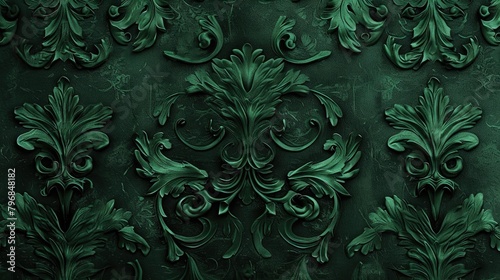Elegant Brocade Pattern in Deep Green, Minimalistic Design