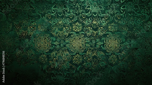 Dark Green Brocade Background, Simple and Modern Illustration