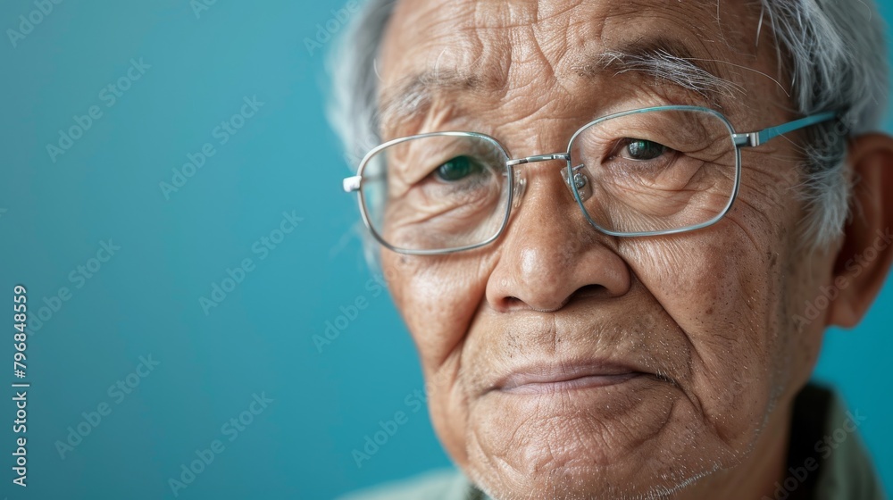 An elderly man with wrinkles is smiling happily at the camera wearing glasses An elderly man with wrinkles is smiling happily at the camera wearing glasses