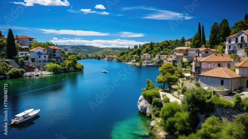 a photo stunning aerial view that showcases the town's unique beauty and charm from above, AI Generative